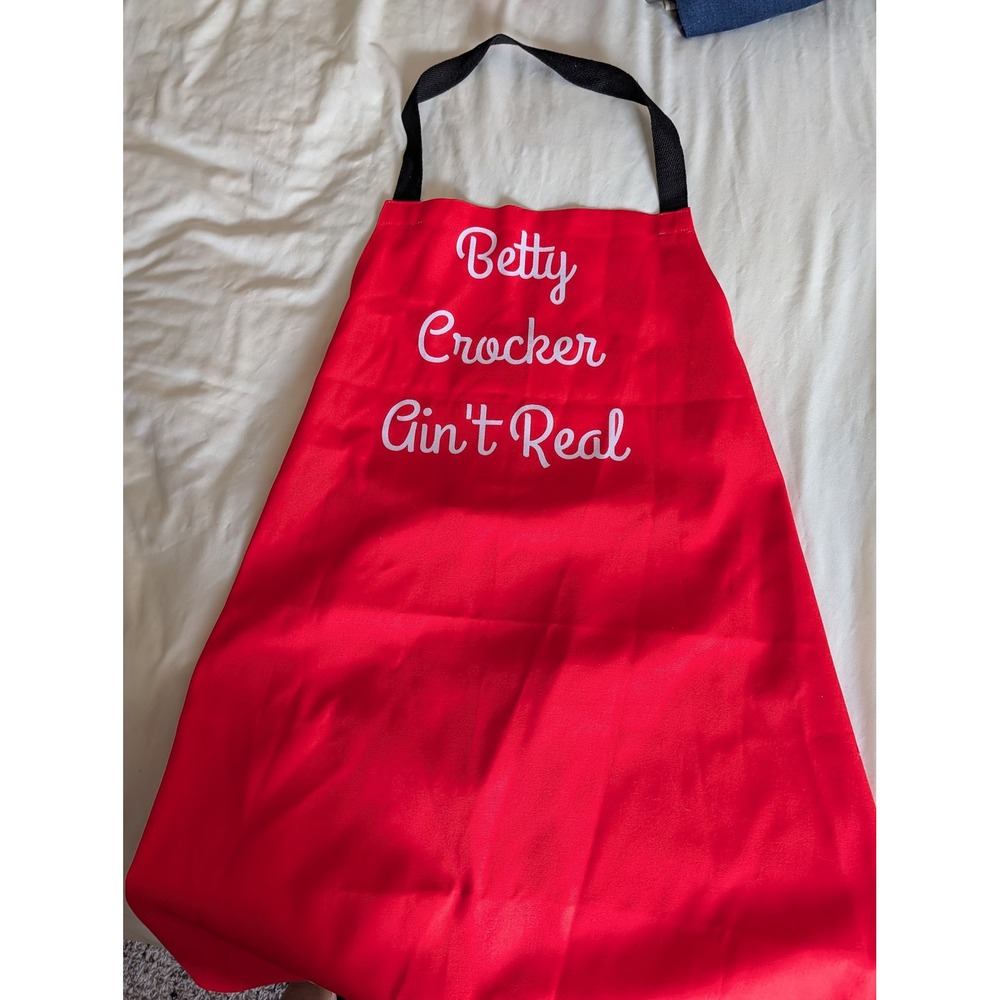 Betty Crocker Ain't Real Red Graphic Bib Apron Funny Kitchen Humor Halter Tie